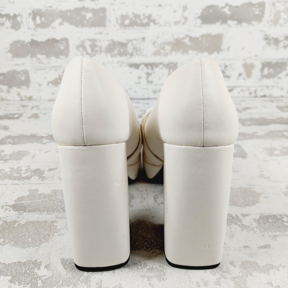 New Open Edit Women White Round Toe Chain Chunky Mid Platform Heels Shoes B501 - Picture 6 of 16